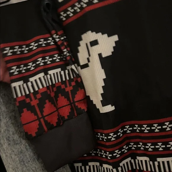 Black Red Patterned Men's Sweater holiday button up puppy vintage ugly Christmas - Picture 4 of 5